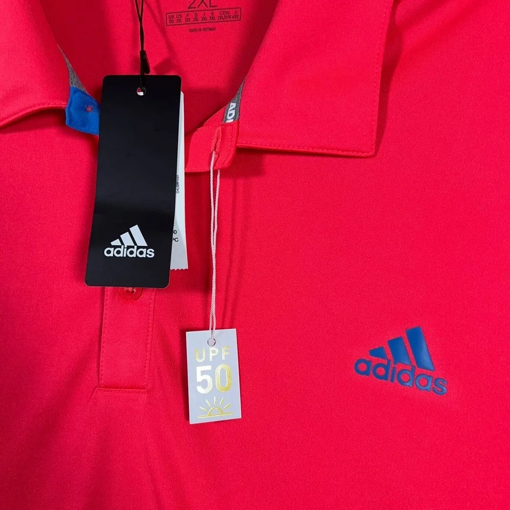 Adidas ADV Novely Golf Polo Shirt Mens 2XL New Pink Red UPF 50 Stretch
